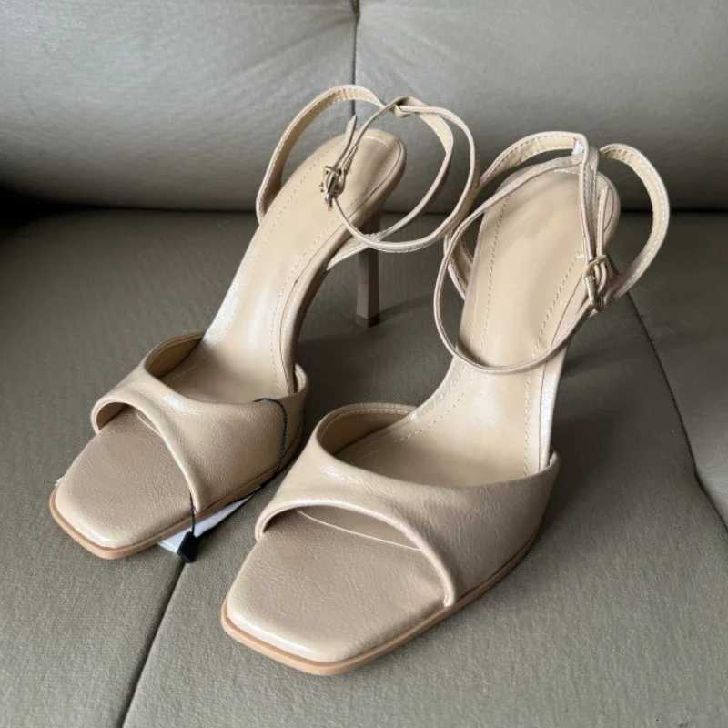 Gold Patent Leather Ankle Buckle High Heeled Sandals Women Sexy Square Toe Open Toe High Heels Summer Fashion Party Office Shoes Z260330
