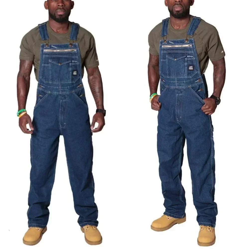 Mens Cargo Trousers Solid Jeans Overalls for Men Fashion Denim Jumpsuits Oversized Pants Men Clothing Full Length Tracksuit 260326