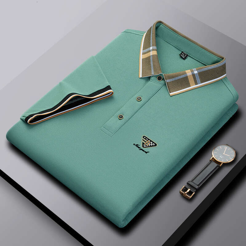 Men 2026 Silk Moisture-Wicking Quick-Dry Summer Short Sleeve T-Shirt Turn-Down Collar Casual Versatile Solid Color Shirt Men's Father's Gift