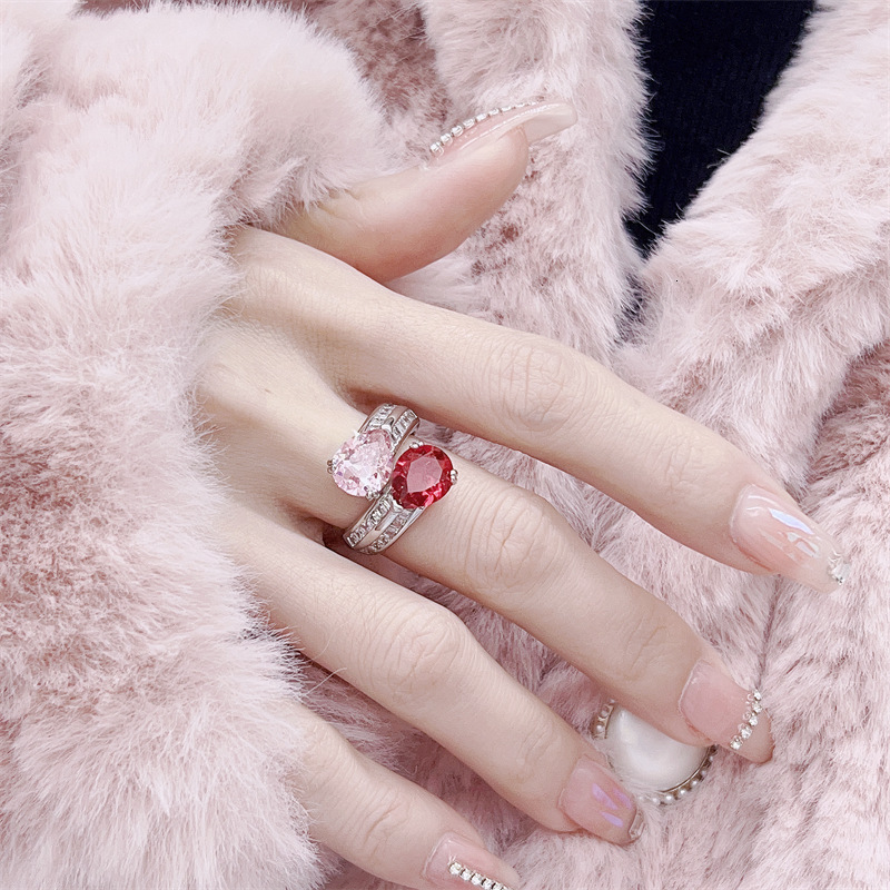Jewlery Designer For Women Cherry Blossom Pink Zircon Gemstone Ring Women Ins Style, High-End Niche Design, Elegant And Versatile