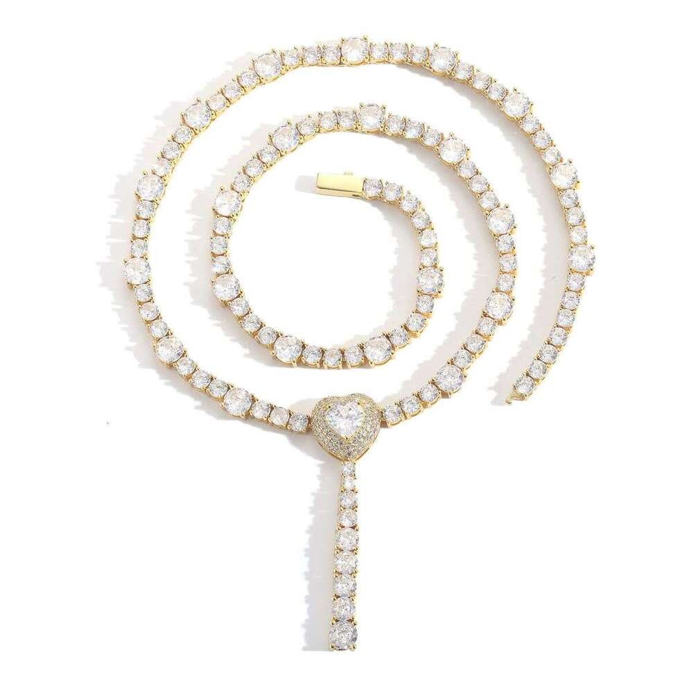 Hip-Hop Heart-Shaped Tennis Chain With Micro-Inlaid Zircon, Simple High-End, Light Luxury, Trendy Necklace For Both Men And Women