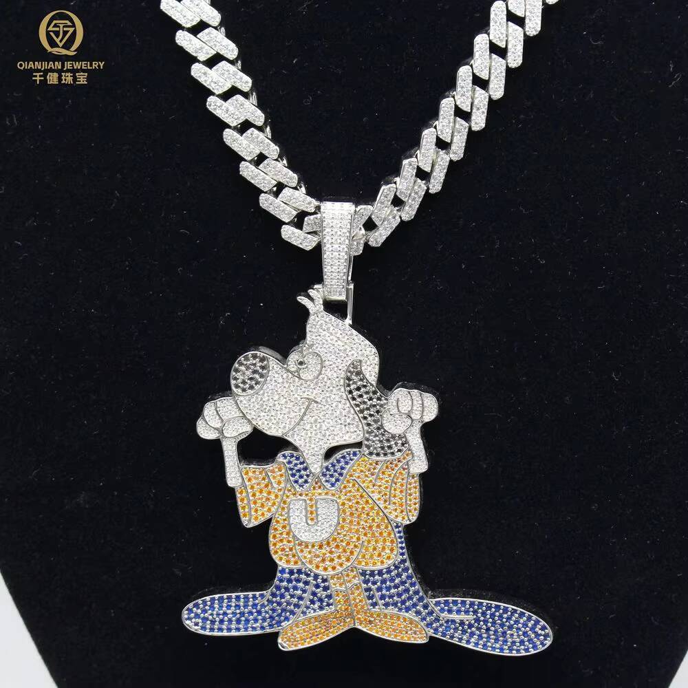 Custom 925 Sterling Silver Moissanite Diamond Necklace with 18K Gold Plated Pendant Hiphop Style for Men