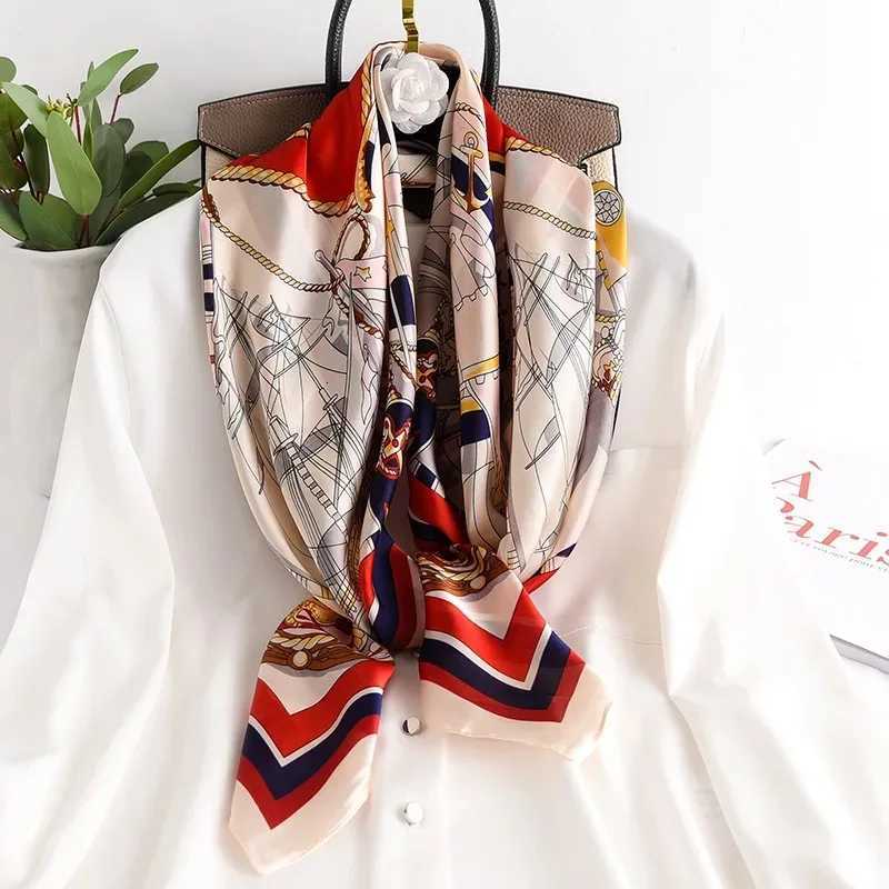 9090cm Women Scarf Silk Feeling Hair Neck Square Brand Office bandanna muffler Waiter Flight Attendants Handkerchief Rings wrap Z260330