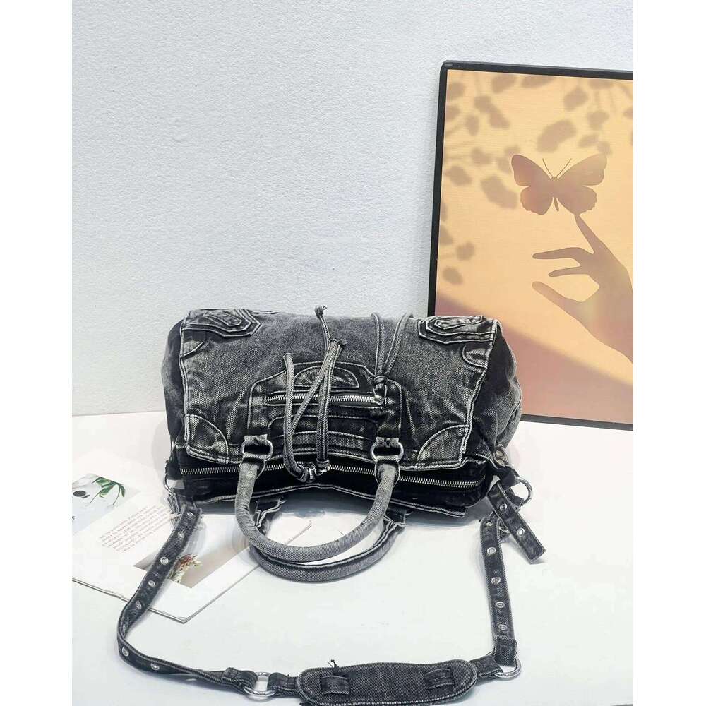 New Moto Biker Pillow Bags For Women Designer Handbags Purses In Denim Washing Process Top Handle Shoulder
