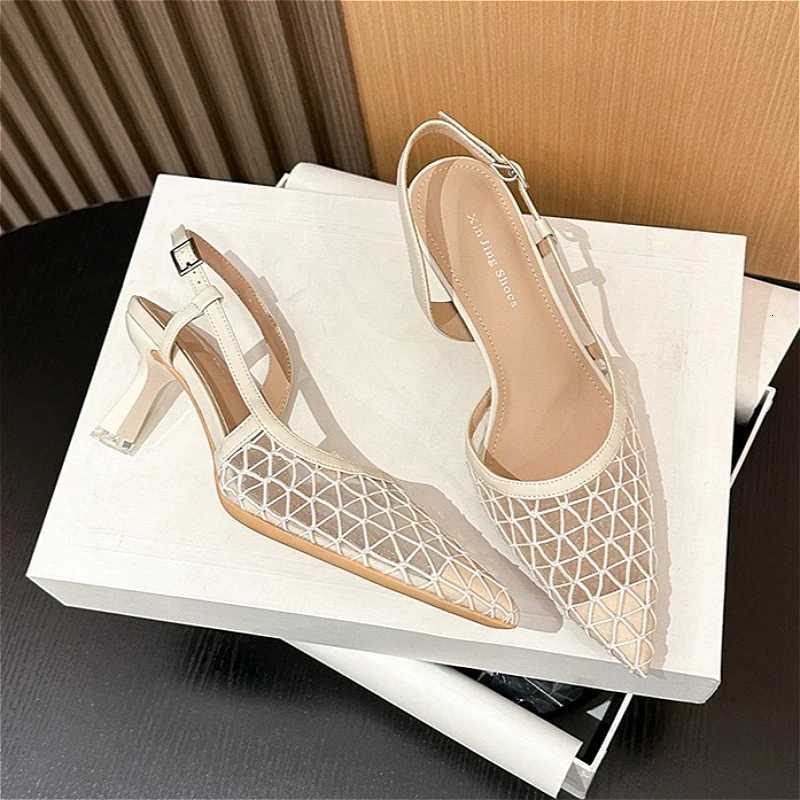 Sexy Metal Pointed Toe Pumps Sandals Women Mesh Breathable Sandals Ladies Fashion Party Dress Shoes Female Sandalias De Mujer Z260330