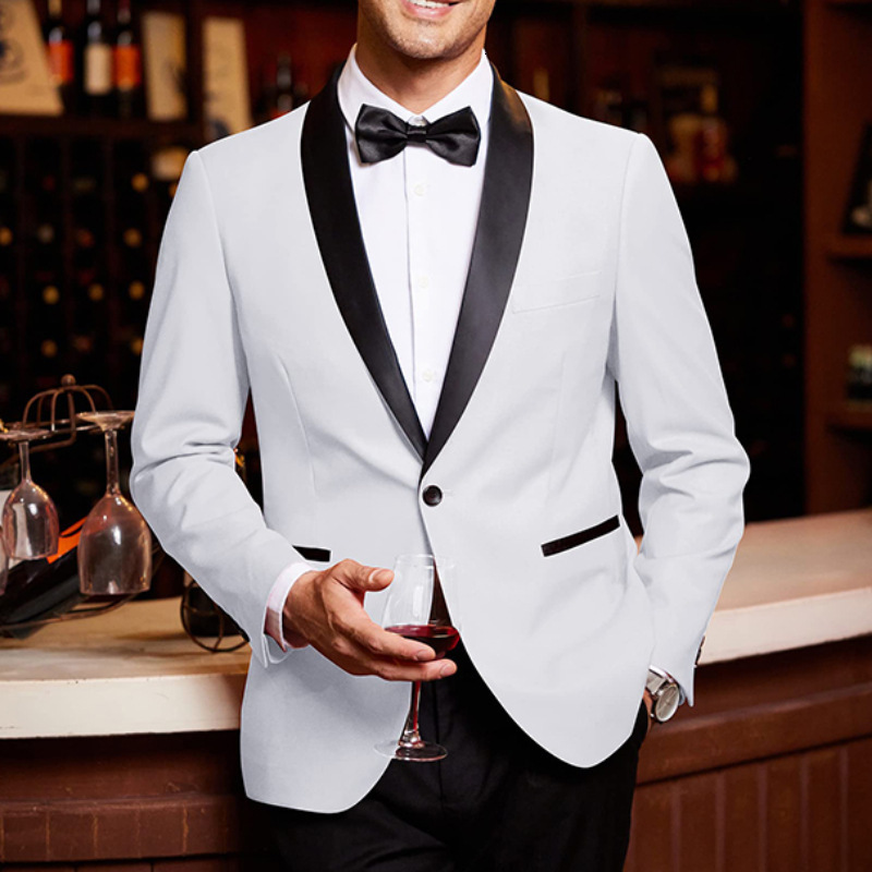 New Mens Single Button Suit for Wedding Banquet Groom Best Man Slim Fit Korean Style Formal Jacket