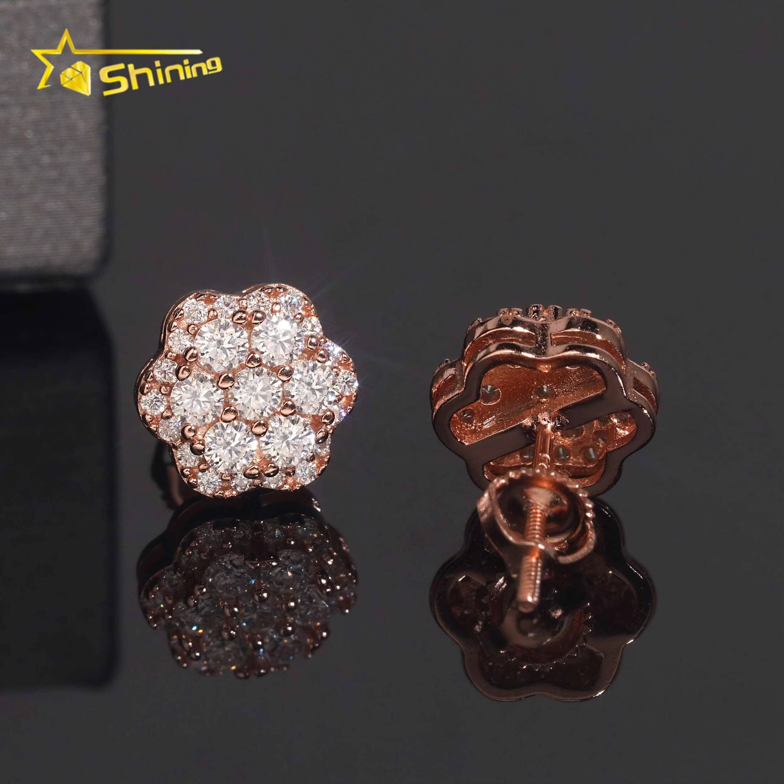 Hot Selling 925 Sterling Silver Hip Hop GRA Certified Screw Back Cluster VVS Moissanite Earrings