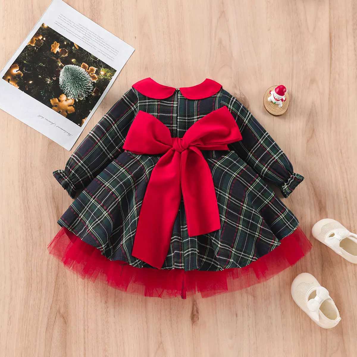 MaBaby 1-7Y Christmas Girls Red Dress Kid Toddler Girl Plaid Bow Tulle Tutu Party Dresses Children New Year Xmas Costumes D01T260330