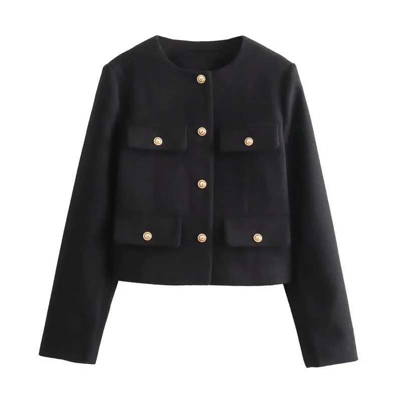 MUJER Tweed Cropped Jacket Woman Long Sleeve Vintage Jacket Woman Fashion Button Elegant Jackets For Women New In Short CoatsT260328