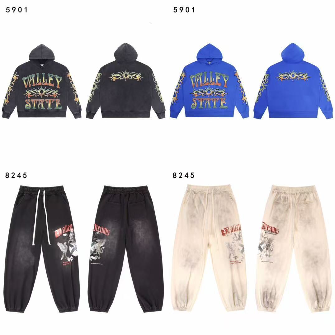 Oversized Unisex Vintage Y2K Distressed Retro Trendy Graphic Print Hoodie And Sweatpants Two Piece Set Streetwear Tracksuit Hoodies Sweatshirts