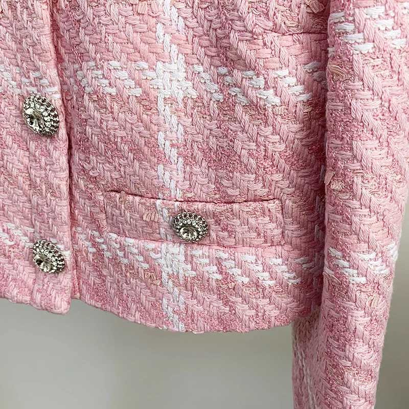 HIGH STREET Newest 2026 Designer Short Coat Womens Sweet Diamonds Buttons Wool Blends Woven Colors Plaid Tweed Short JacketT260328