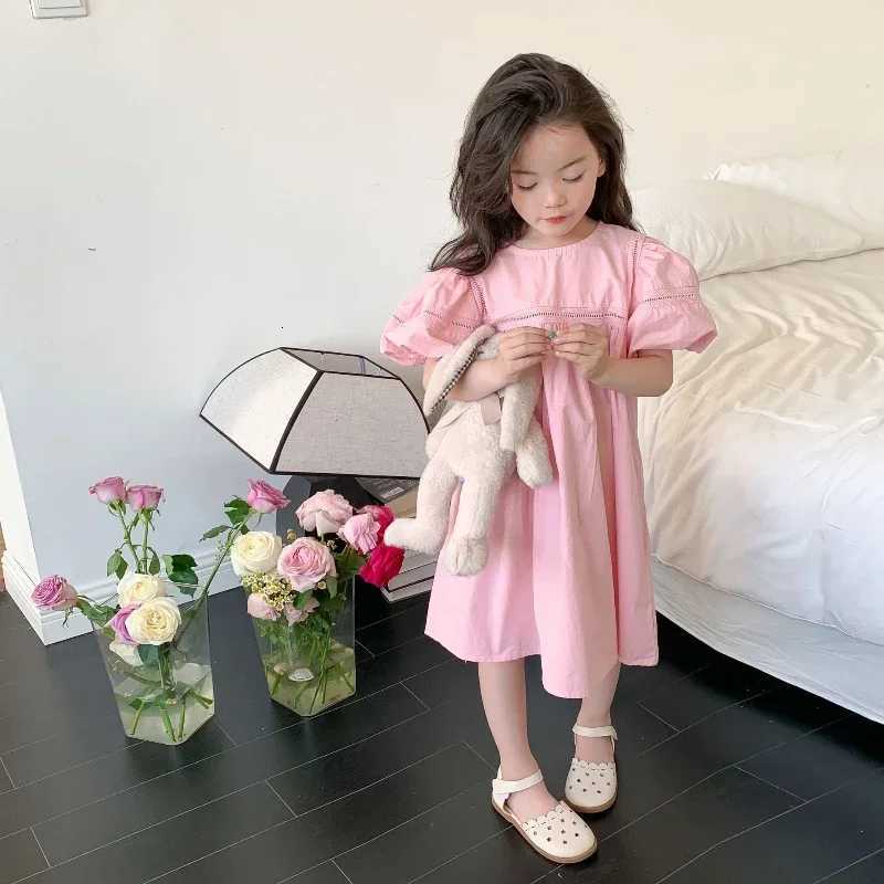 Girls Dress Holiday Style Sweet Bubble Sleeve 2 3 4 5 6 7 8 Years Yellow Pink Knee-length Childrens Clothing Princess DressesT260330