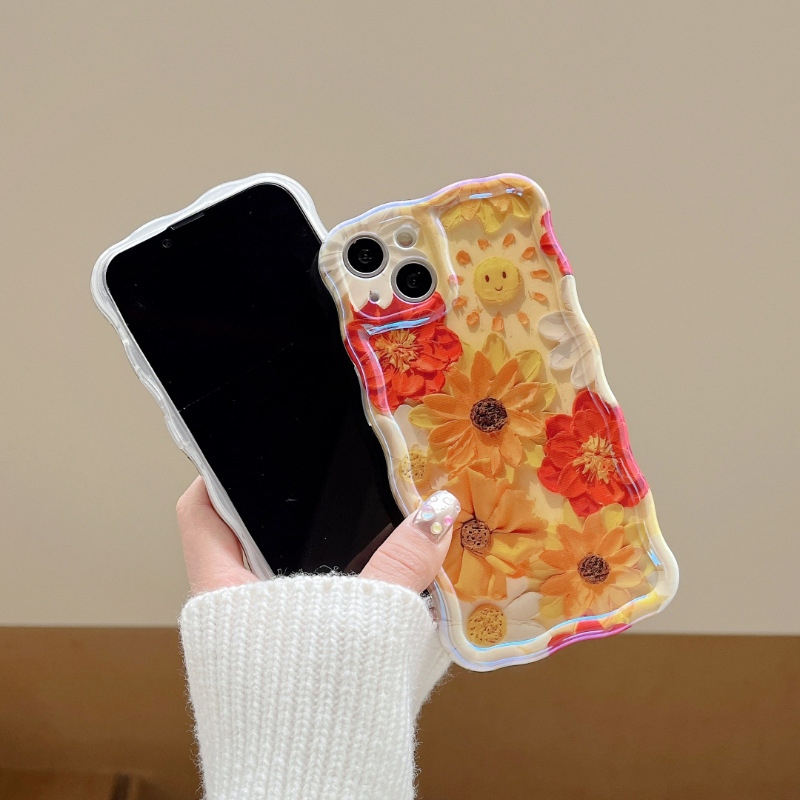 Applicable to Apple mobile phone case iPhone blue light oil painting flower spring Korean new Internet celebrity