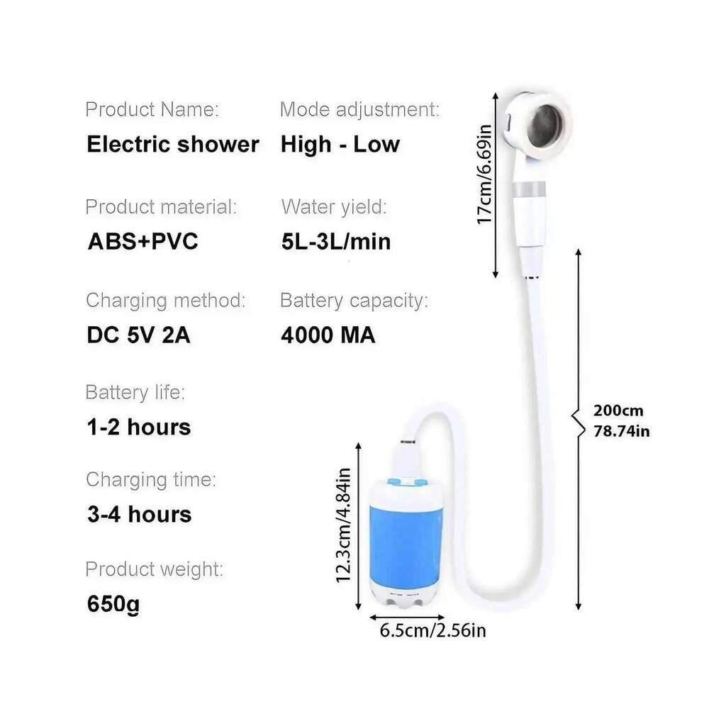 Electric Pump Rechargeable Camping Portable Outdoor Shower Head Sprayer for Hiking Car Wash Pet Cleaning