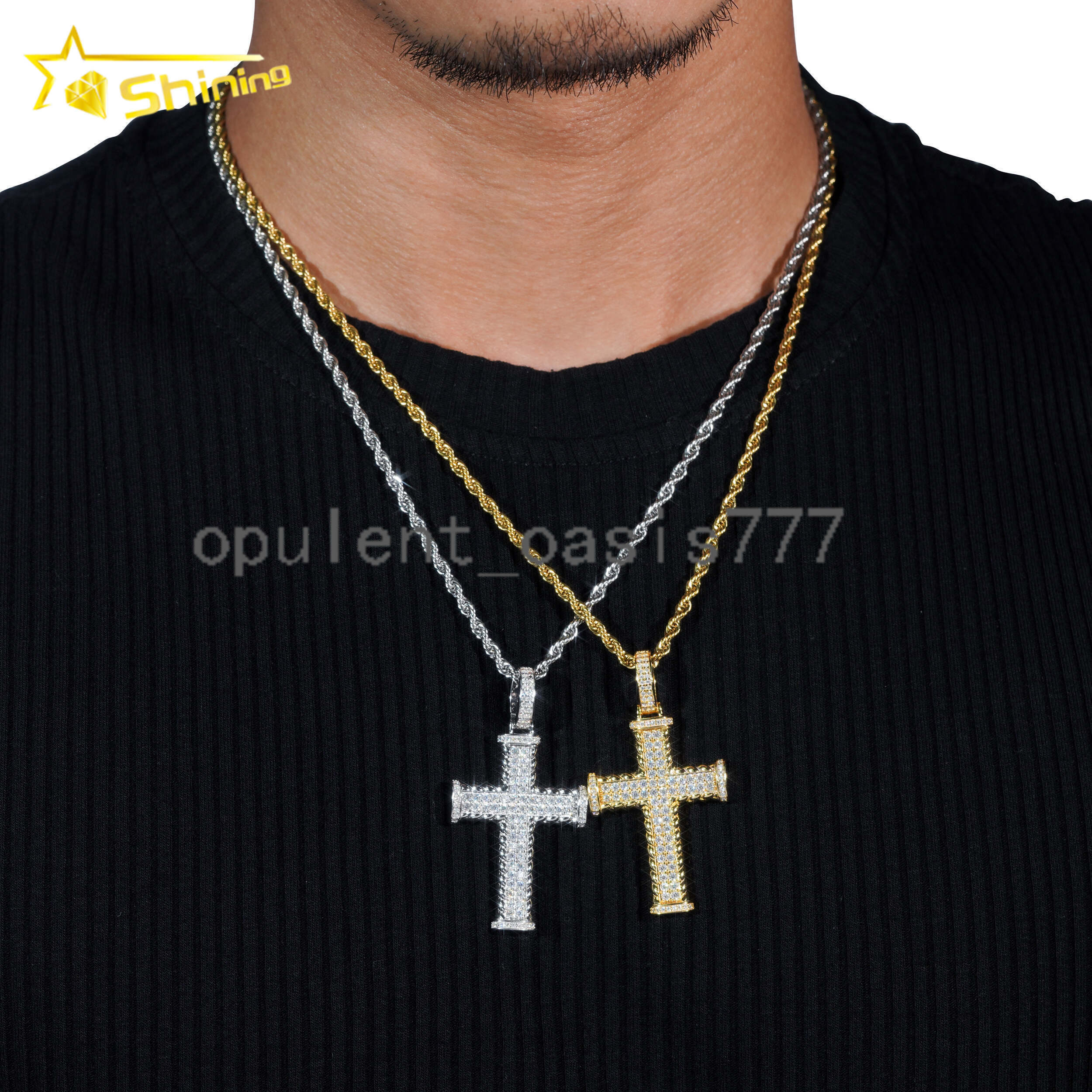 Wholesale Price GRA Certificate 925 Sterling Silver Gold Plated Hip Hop Moissanite Cross Pendant Men Fine Jewelry Charm Pendant