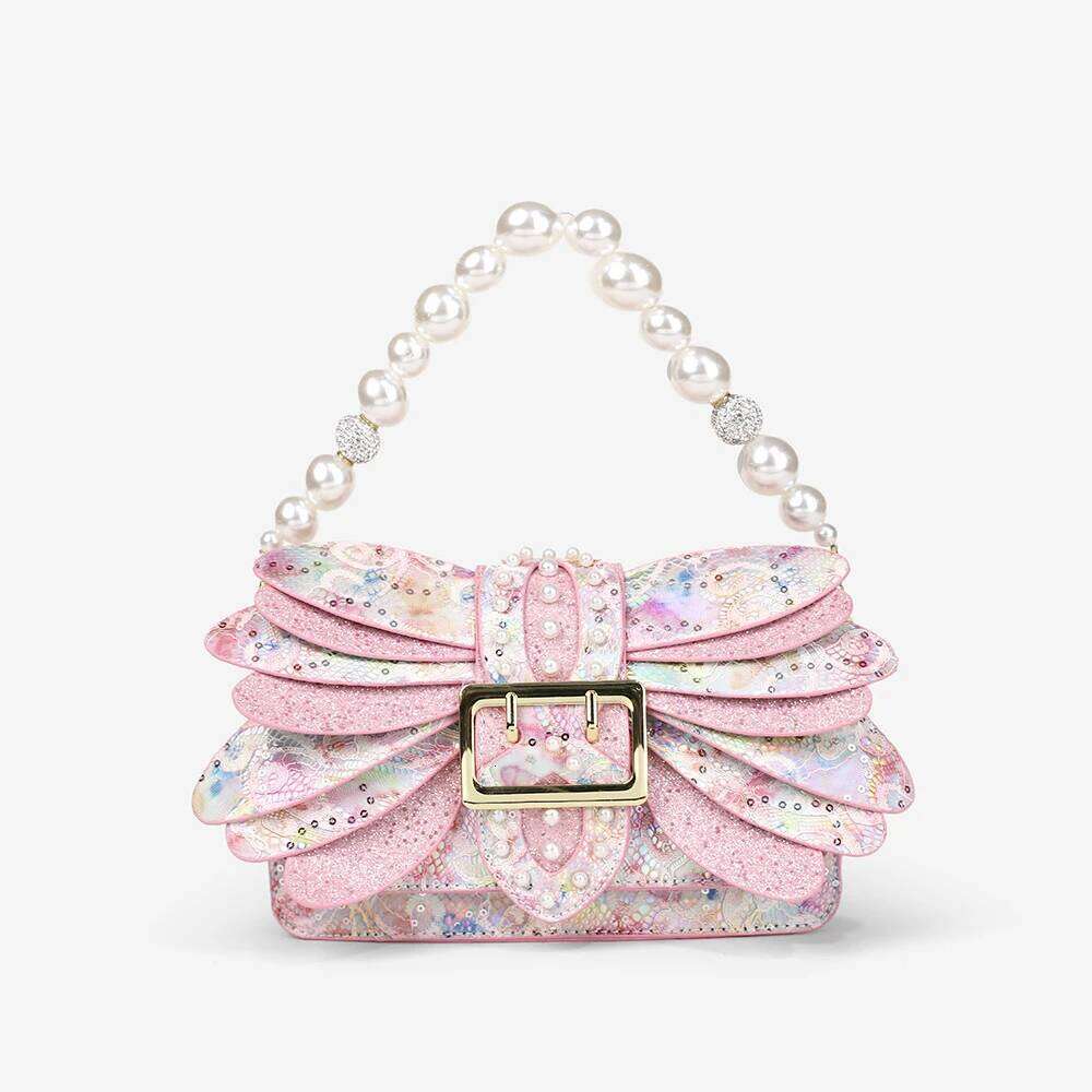 2026 Women's Patterned Winged Handbag With Rivet Design Pearl Chain Single-Shoulder Crossbody Bag Fashionable Niche Style