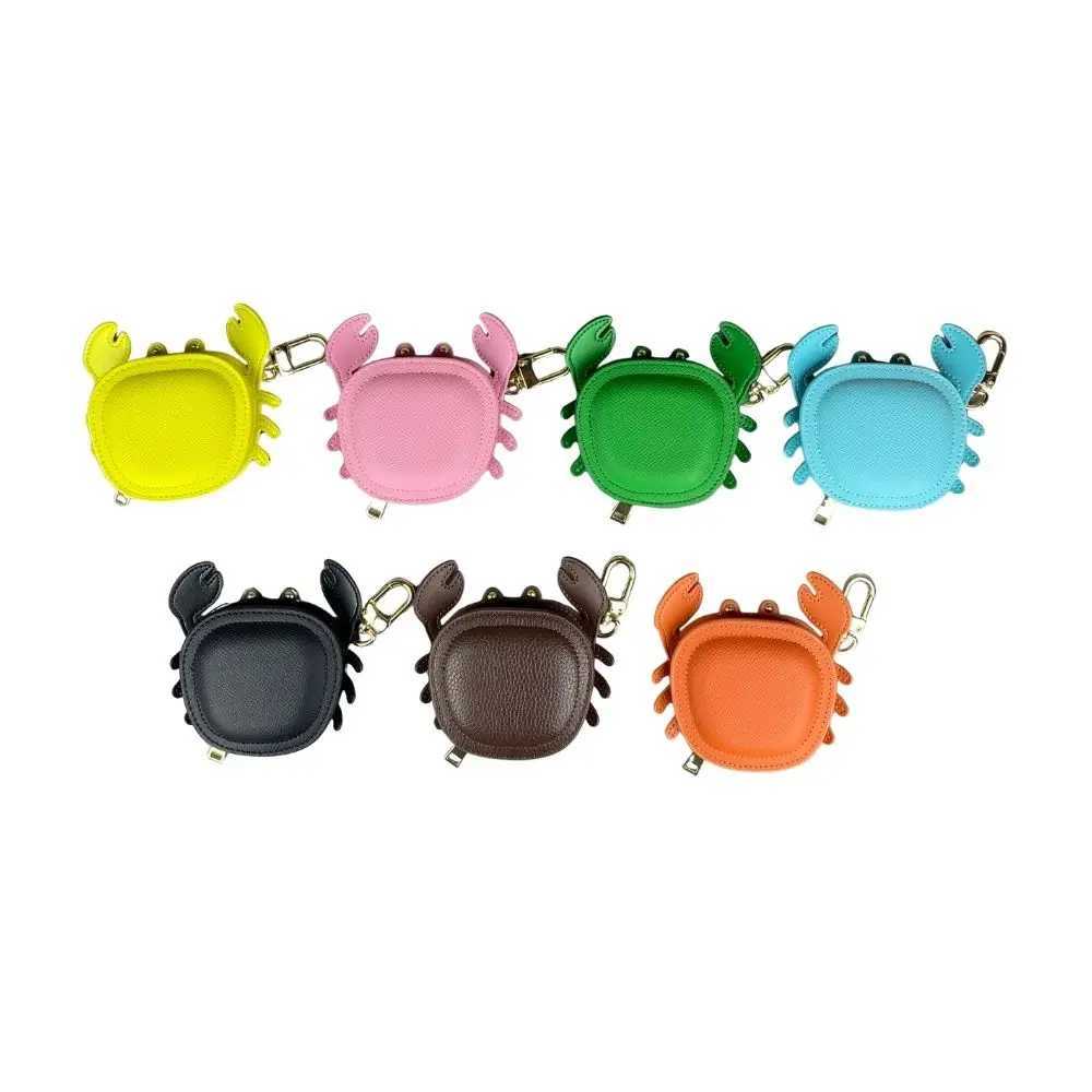 Cute Crab PU Leather AirPods Case Cover Keychain Holder for Wireless Earphones Candy Color Bag Charm Accessory with Metal Clip Z260330