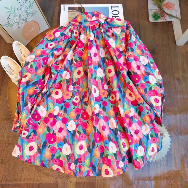 Spring Autumn New Girls Princess Dress Full Print Flowers Long Sleeve Lapel Collar Dress For 2-8 Years Girls Casual Shirt SkirtT260330