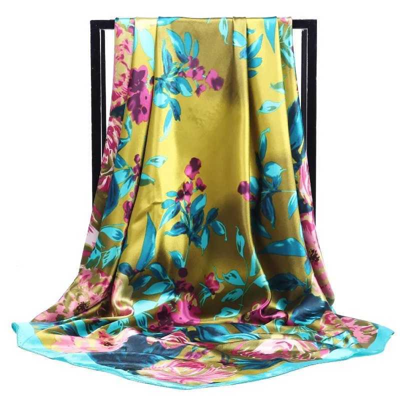Fashion Shawl Scarves For Women Floral Print Silk Satin Hijab Scarf Female Wraps 90X90CM Square Shawls Bandana Scarfs For Ladies Z260330