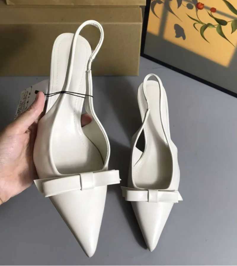 2025 Modern Office Shoes for Women White Black Wedding Slingback Pointed Toe Butterfly Decoration Female High Heeled Sandals Z260330