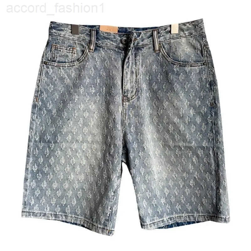 American Retro Jacquard Denim Shorts for Mens Summer Design Niche Washed Five Quarter Pants High Street Sports Pants H260330
