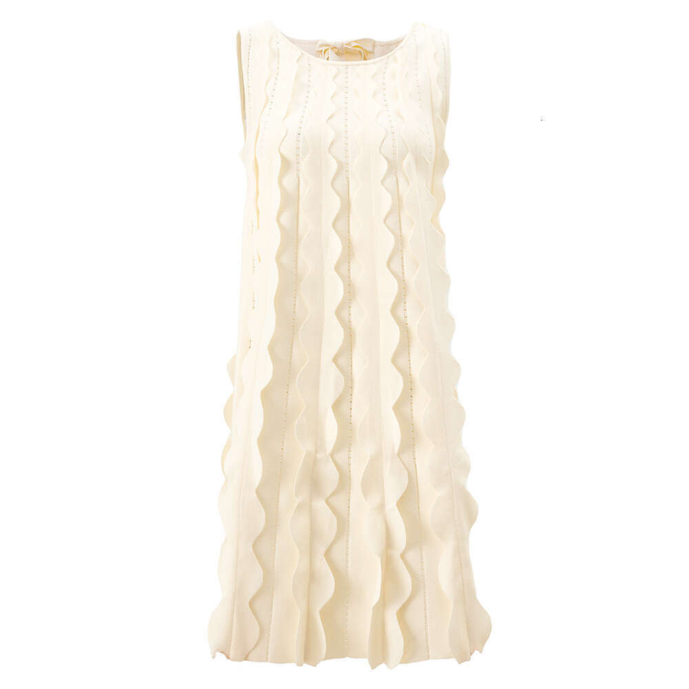 Designer sleeveless vest, long skirt, ultra-fine 3D circular decoration, tie collar, q26 knitted elegant dress
