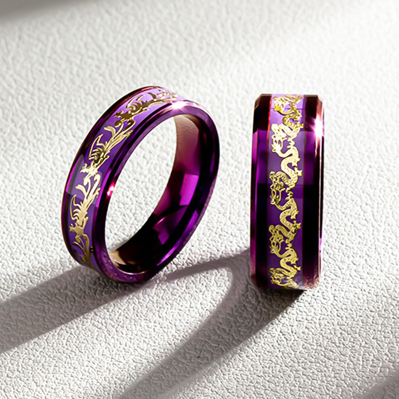 Engraved With Dragon And Phoenix Patterns Purple Titanium Steel Nine-color Fire-dispelling Ring Designer Ring Brings Wealth And Protects From Disasters