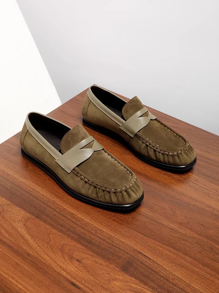 Loafers Men's Genuine Leather Soft Soled Beanie Shoes Slip-On Suede Casual Breathable Leather Shoes Driving Shoes