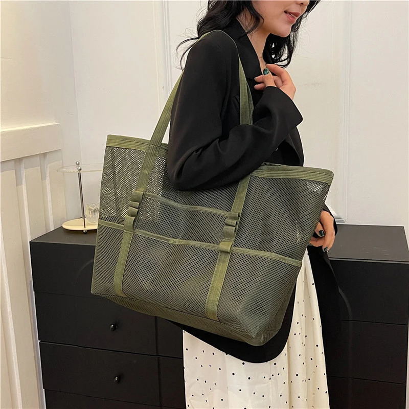 Portable Mesh Beach Bag For Women Makeup Travel Storage Wash Bag Summer Travel Swimming Bath Bag Organizer Shopper 260316