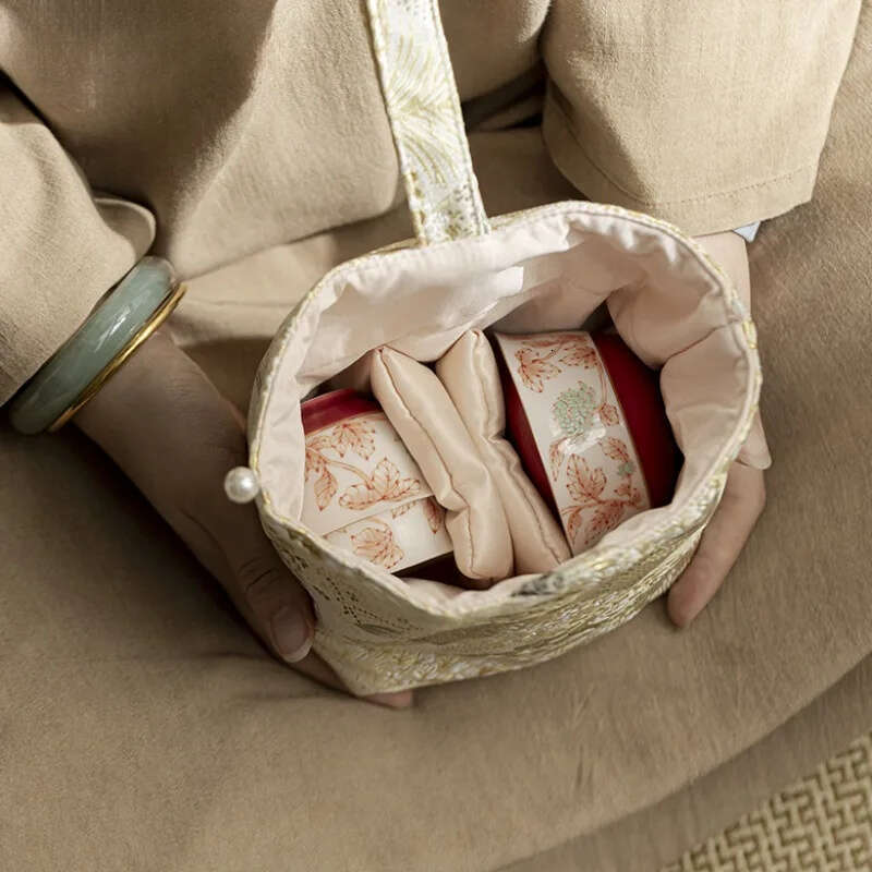 Chinese Embroidery Brocade Fabric Cozies Antique Storage Kettle Cozy For Teapot Hand Travel Tea Set Bag Teaware Supplies Craft