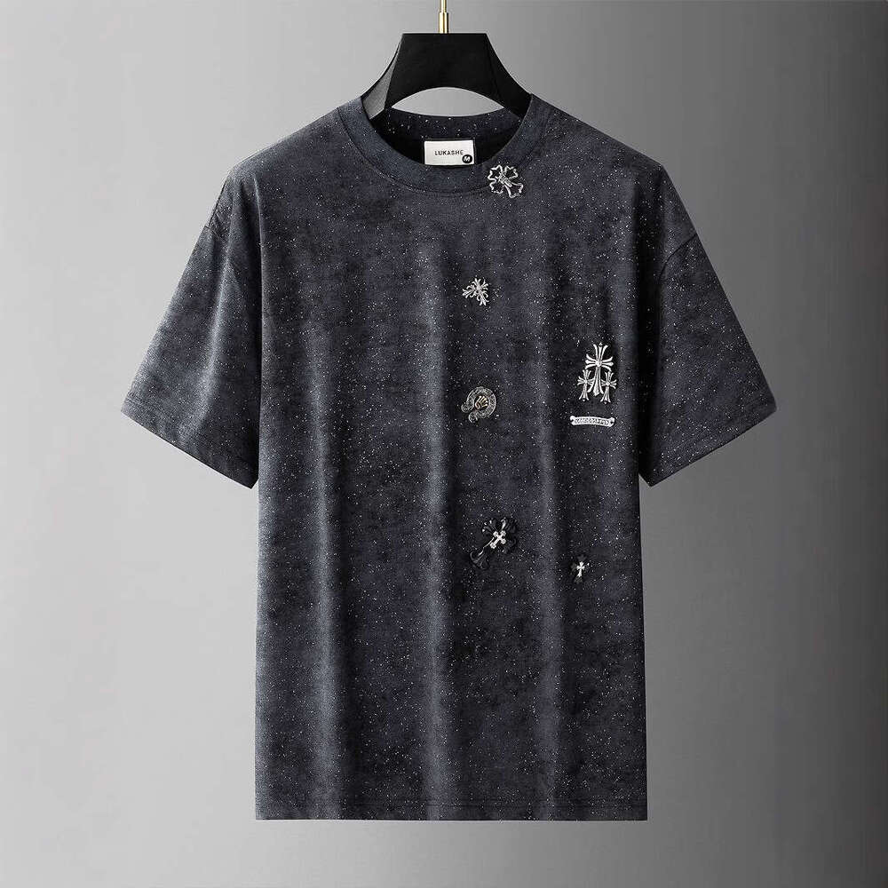 European and American luxury new summer style Sanskrit badge trendy high-end round-neck loose-fitting versatile short-sleeve T-shirt top