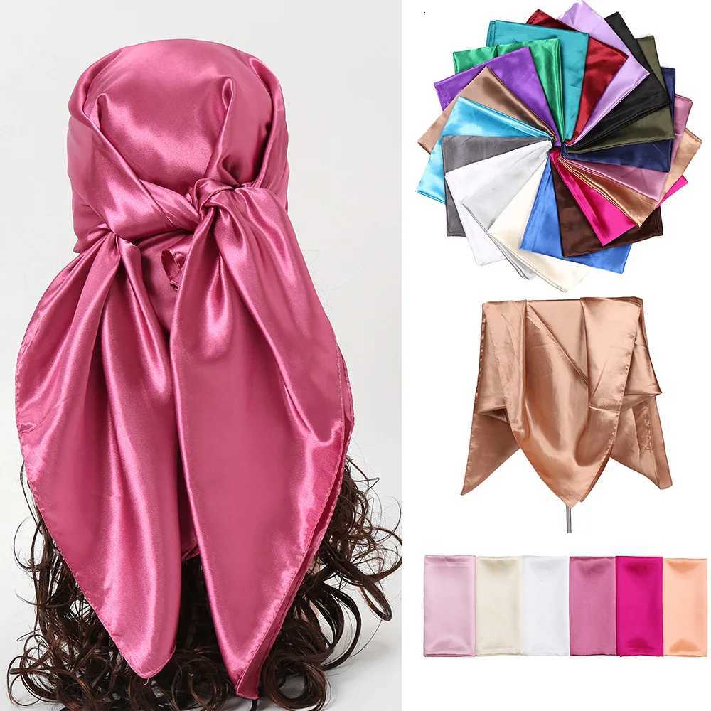 Luxury Brand Silk Scarf Wen Satin Solid color Hijab Scarves Muslim Pareo Bandana Fem Shawl Wrap band Foard 9090cm X260328