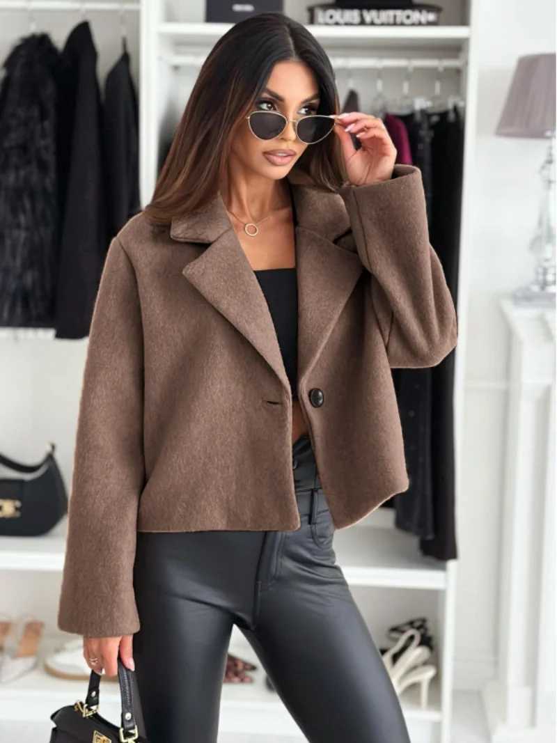 Cropped Trench Coat for Women 2024 Fall Winter Wool Coats Peacoat Casual Trendy Blazer JacketsT260328