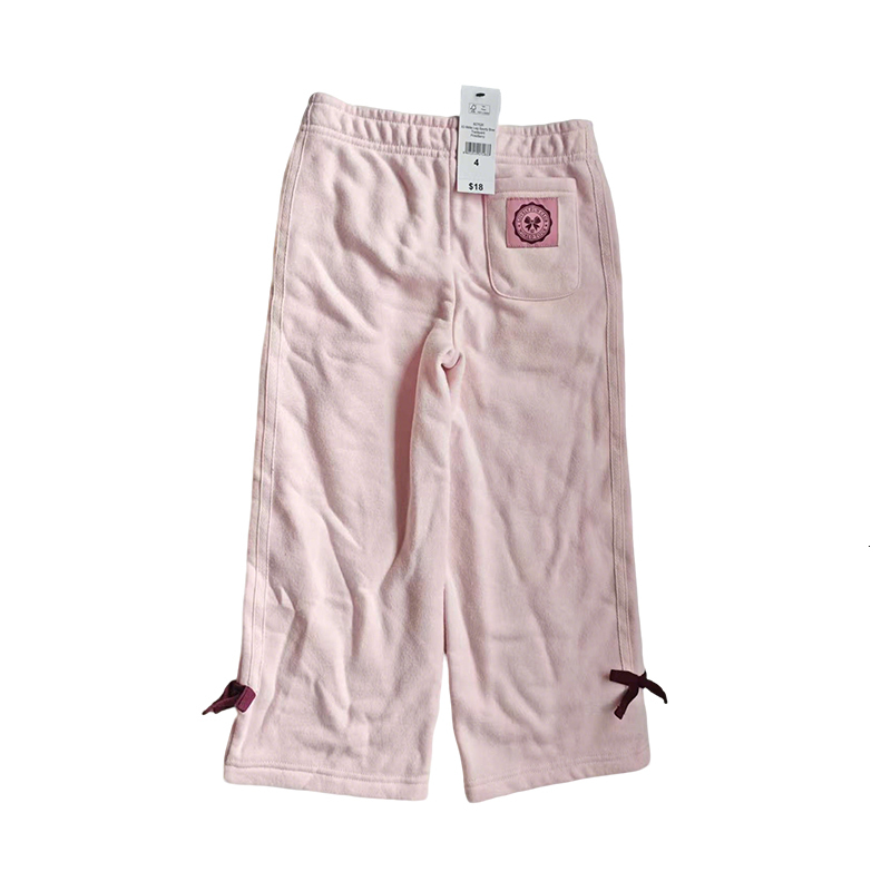 Kids Girls Soft Fleece Pants with Side Stripe & Bow Detail, Casual Elastic Waist Trousers for Toddler