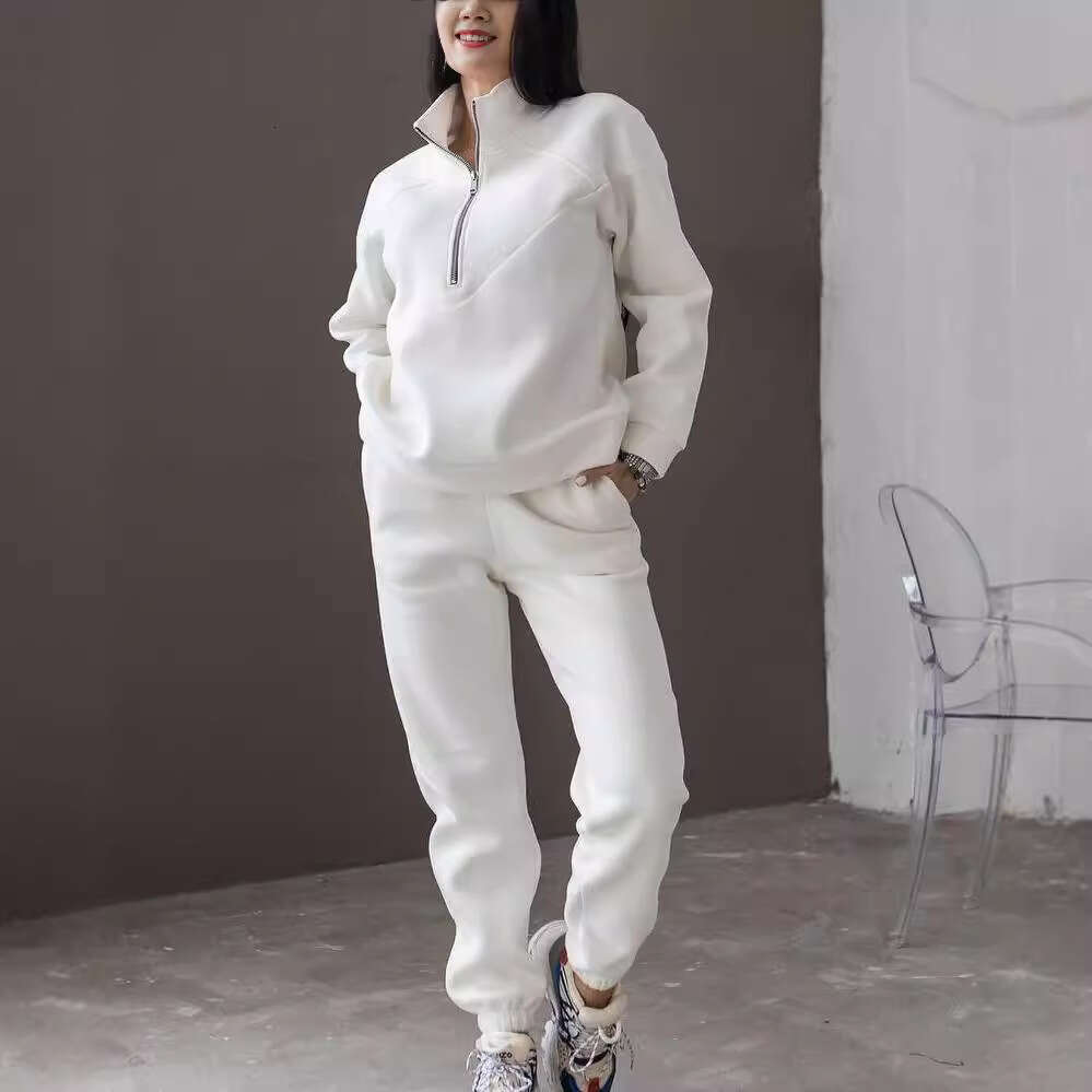 2026 Cross-Border Spring and Autumn Fashion Hooded Sweatshirt Two-Piece Set Long Sleeve Solid Color Fleece Jogger Casual Outfit