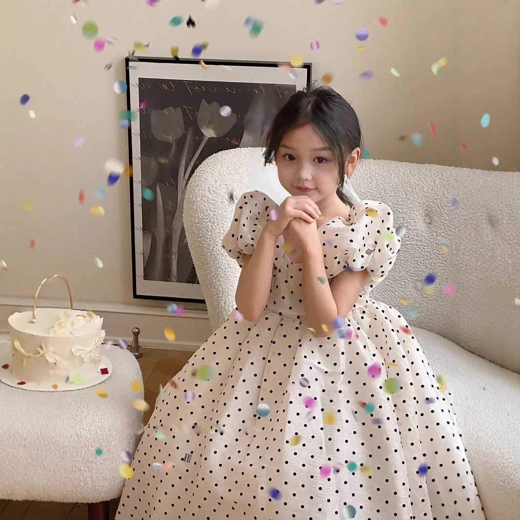 Girls Polka Dot Party Dress Summer Bubble Sleeves Princess Gown Understated Elegance Korean Japanese Style 2-7 YearsT260330
