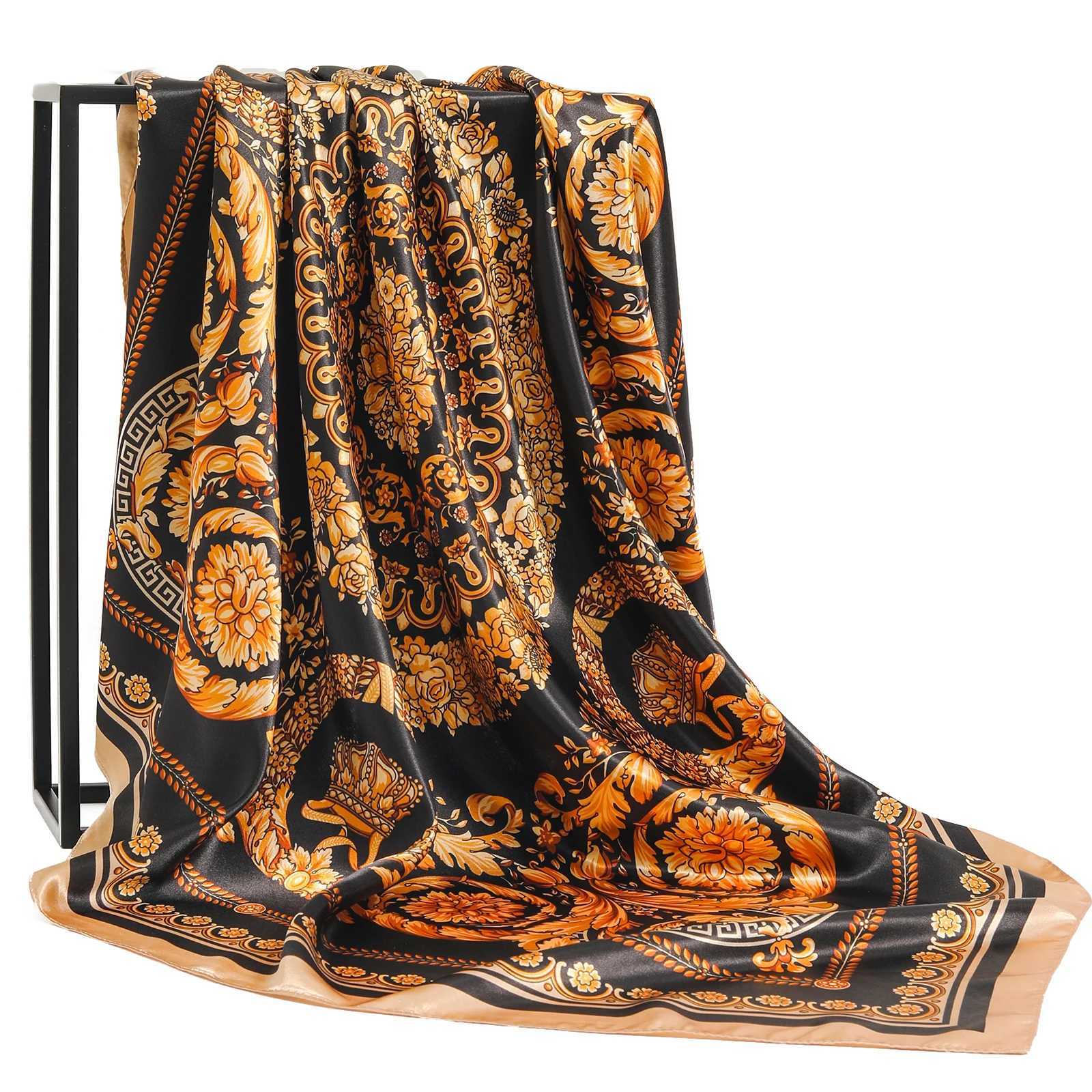 Fashion Shawl Scarves For Women Floral Print Silk Satin Hijab Scarf Female Wraps 90X90CM Square Shawls Bandana Scarfs For Ladies Z260330