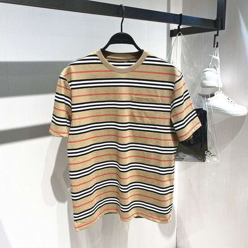Men's Short-Sleeve T-Shirt 2026 New Model, Pure Cotton, Summer, Round Neck, Loose Fit, High-End Fashion, Light Luxury, Striped Half-Sleeve Sailor