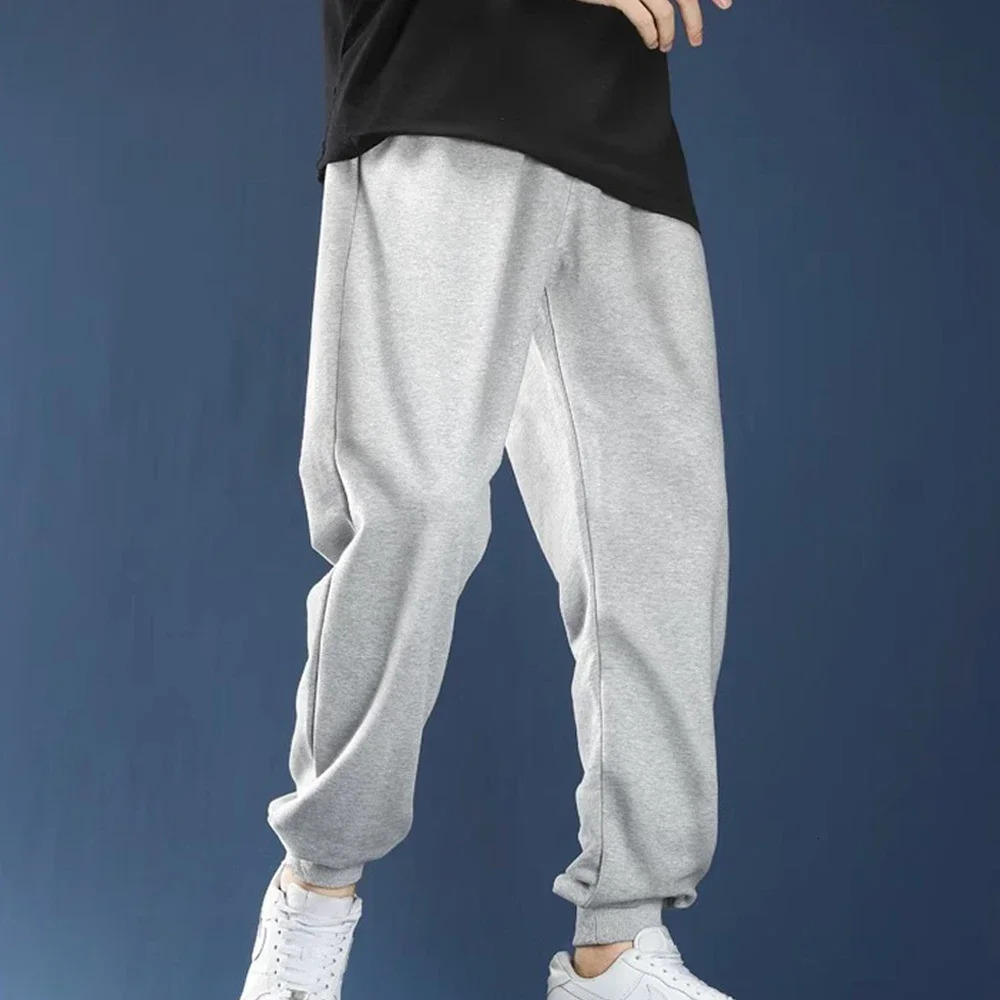 Mens Casual Sweatpants Fleece Sports Pants Unisex Fashion Solid Loose Trousers Streetwear Autumn Winter Jogging Fitness Pants 260330