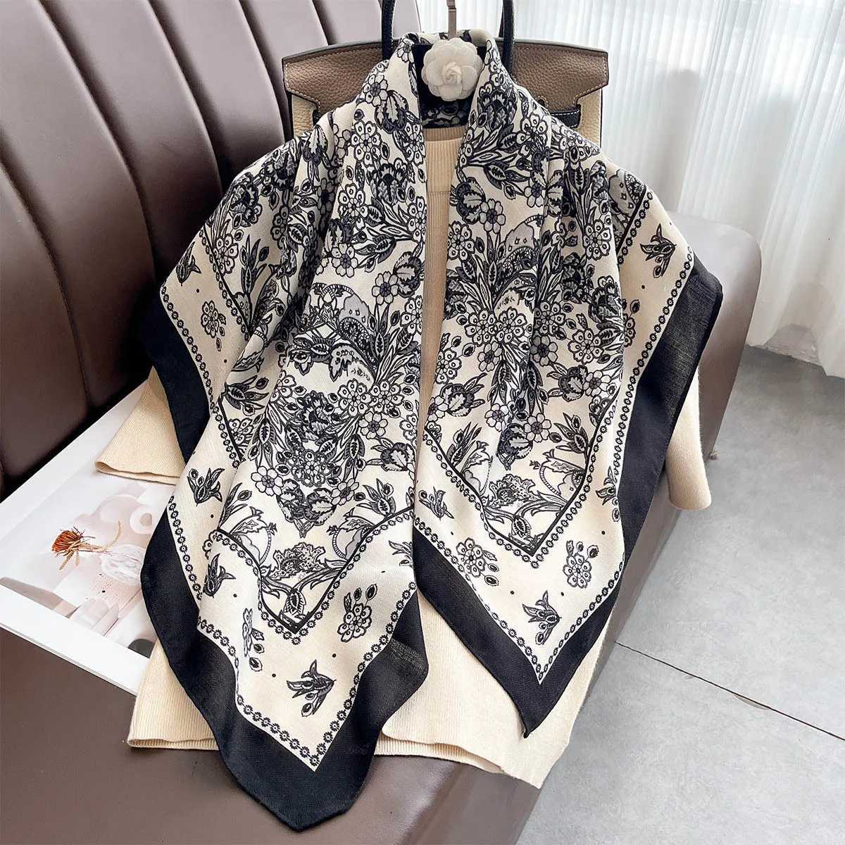9090cm Retro Printed Square Scarf Women Imitation Silk Scarves Bandanas Summer Travel Shawl Wraps Elegant Hijab Neckerchief Z260330