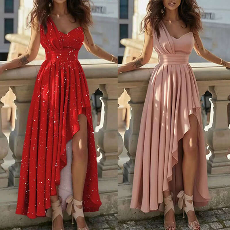 2026 Spring New Collection: Cross-Border European American Foreign Trade Women's Clothing - Elegant and Slim-Fit Off-Shoulder High-Waisted Formal