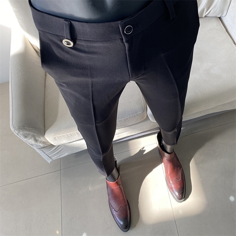 Men Suit Pant Autumn Solid Elastic Waist Dress Pants Cala Masculina Men Slim Business Office Social Ankle Length Trousers 260327
