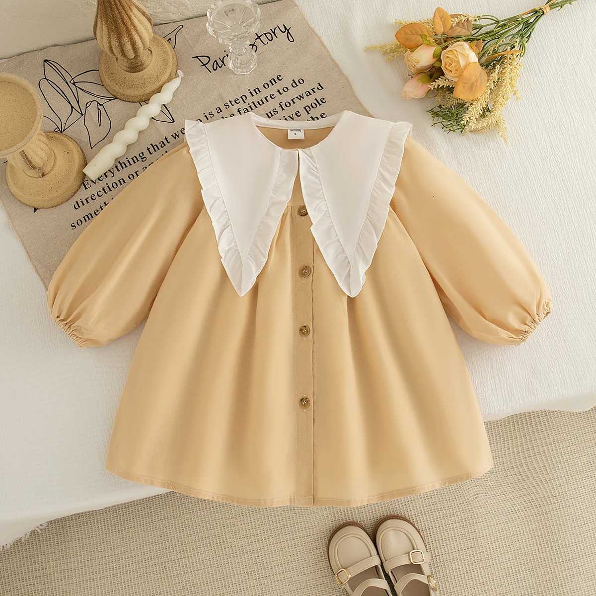 Girls Dress Spring And Autumn Checkered Cotton Long-Sleeved Baby Girl Dress Cute Collared Princess Baby Dress Baby Girl ClothesT260330