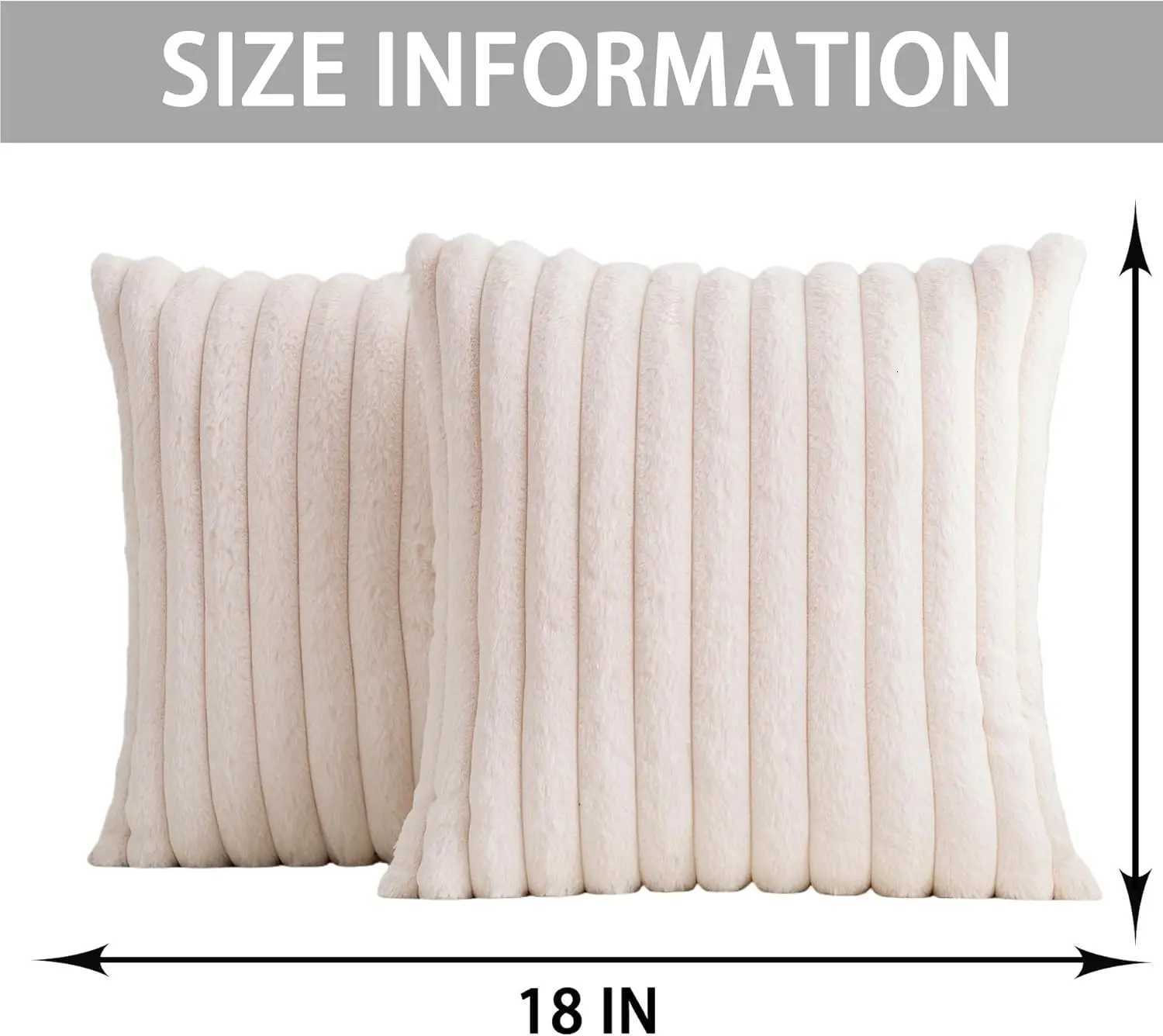 Pack of 2 Faux Fur Christmas Throw Pillow Covers Soft Plush Striped Neutral Decor for Sofa Living Room Bed Cream White H260330 - view 5