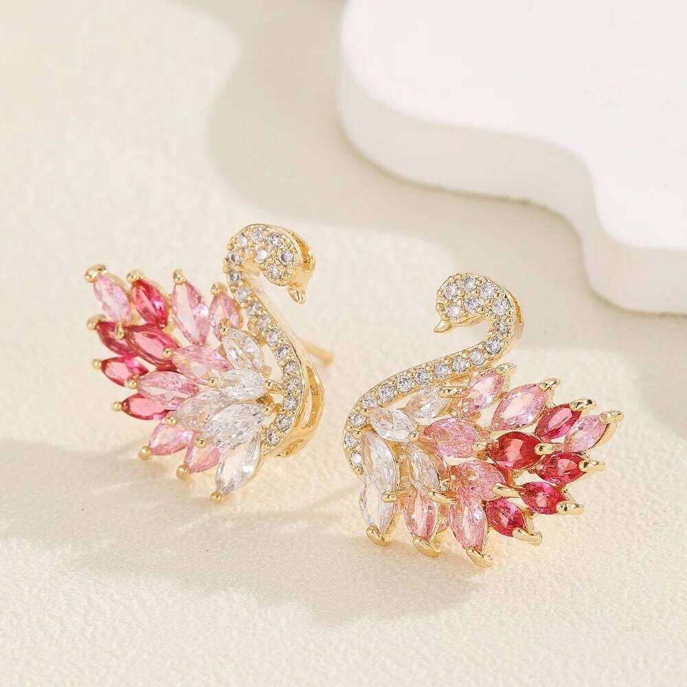 Jewelry Earrings Swan Colored Micro Paved Stud Earrings Goddess Style Cubic Zirconia Crystal Hypoallergenic Cluster Stud Earrings Fashion Everyday Jew