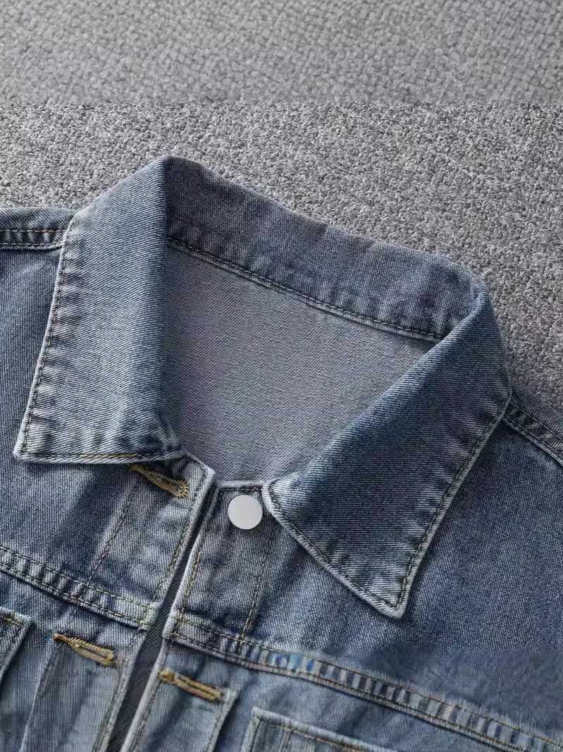 Retro Spring and Autumn New Denim Jacket for Women Short Simple and Casual Model Retro Color Washed Texture Top Denim JacketT260328