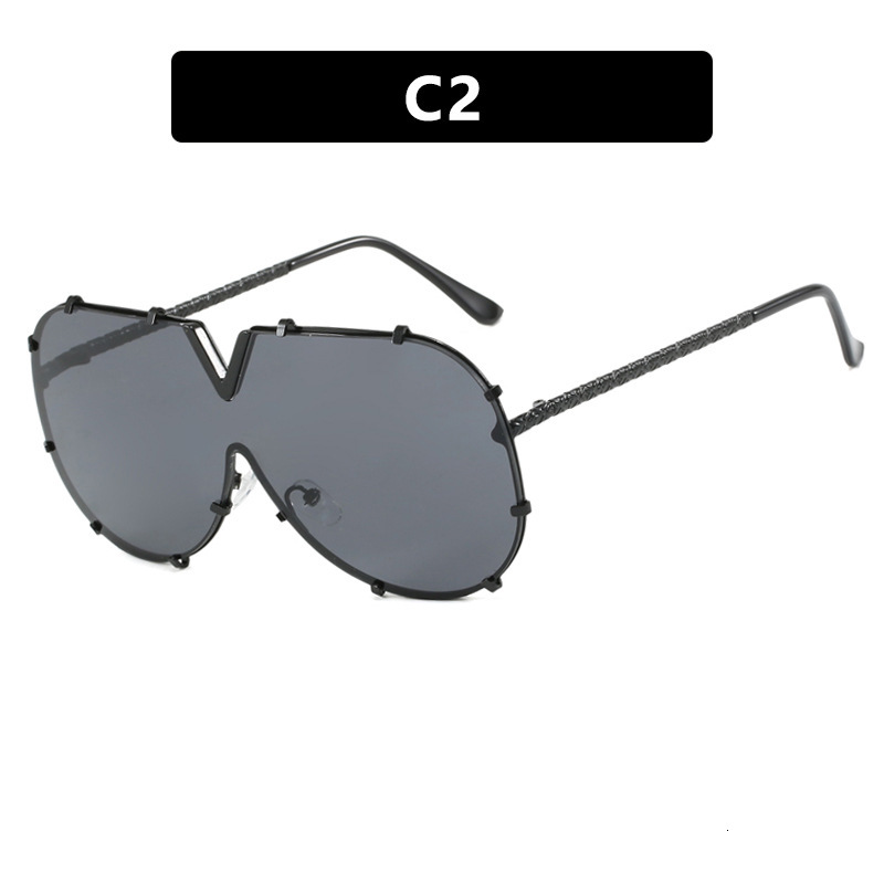 Luxury Brand Designer Sunglasses Fashion Metal One-Piece Sunglasses 2026 New European And American V Large Frame Sunglasses Ins Internet Celebrity Sun