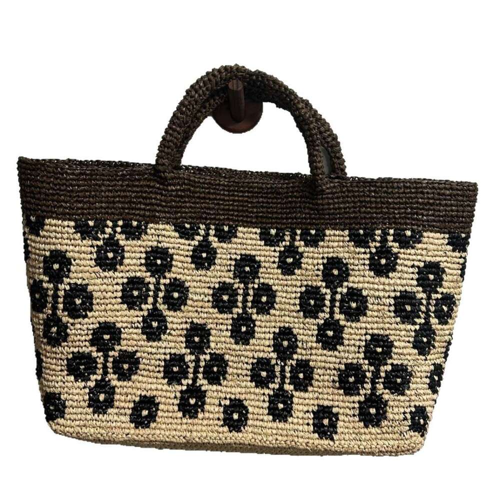 Totebag Shoulder ROSE NOIRE French Style Raffia Hand Crocheted Floral Tote For Women Summer Seaside Vacation Handbag Color Blocked Large Capacity Beac