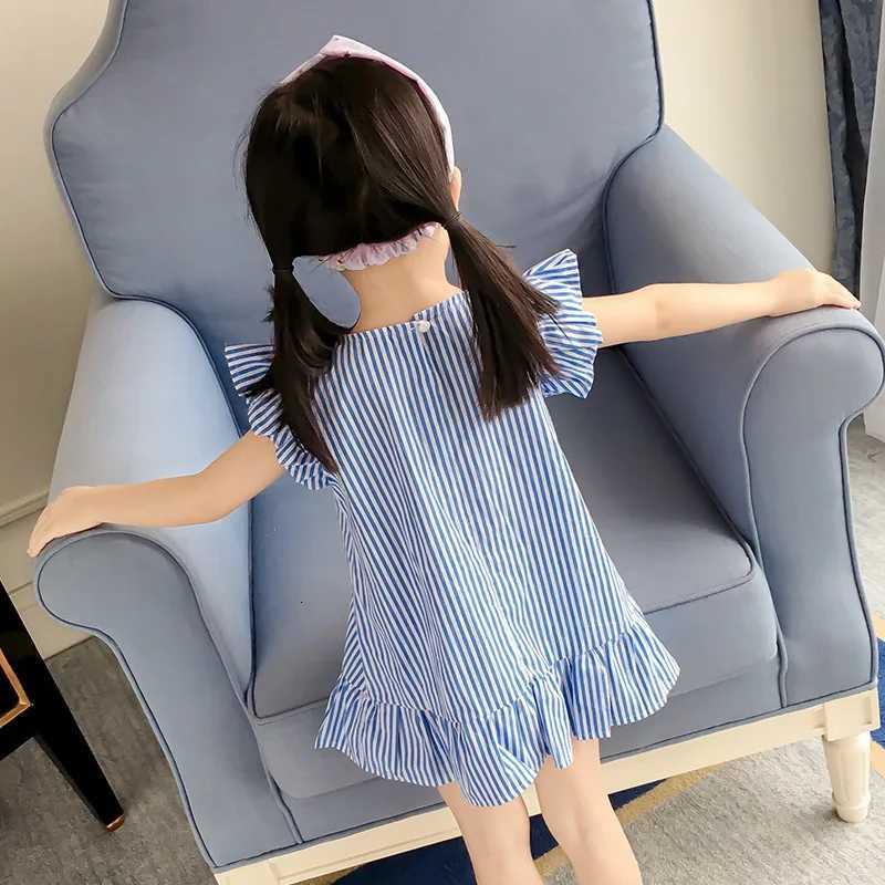 2026 Summer Girls Striped Dress Children Short Sleeves Flowers Princess Dress Baby Korean Version Beach Casual Dress 1-8YT260330