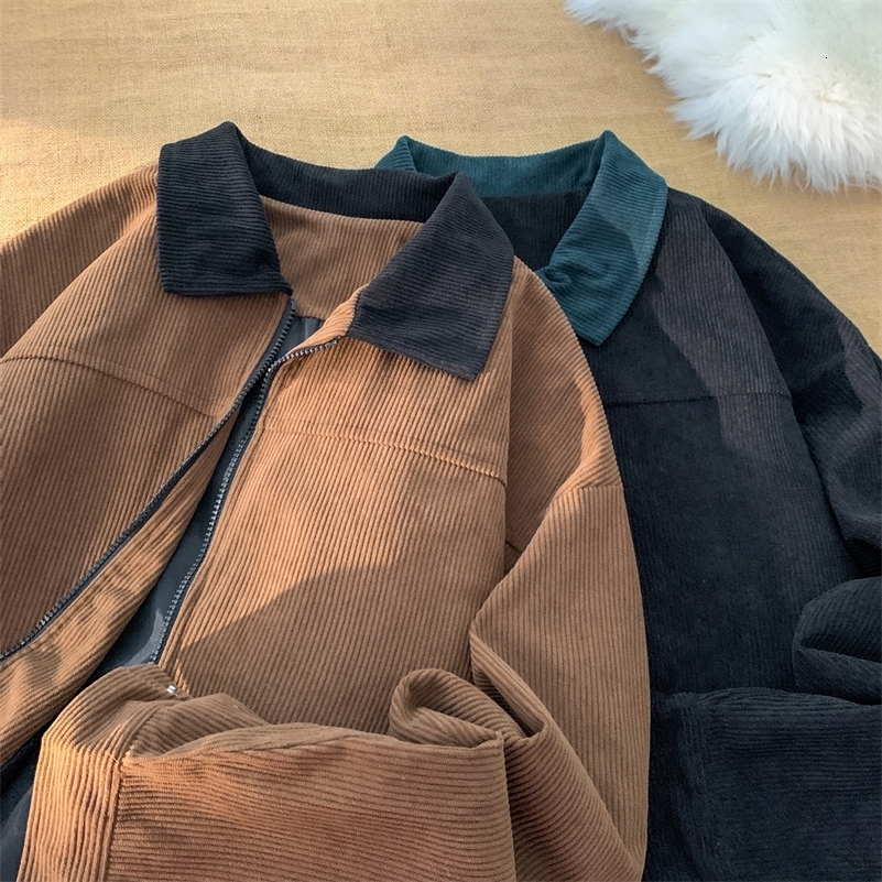 2026 Autumn Corduroy Cargo Jacket For Men Bomber Jacket Windbreakers Zipper Coats Loose Cargo Outwear Casual Jacket Mens Clothes 260327
